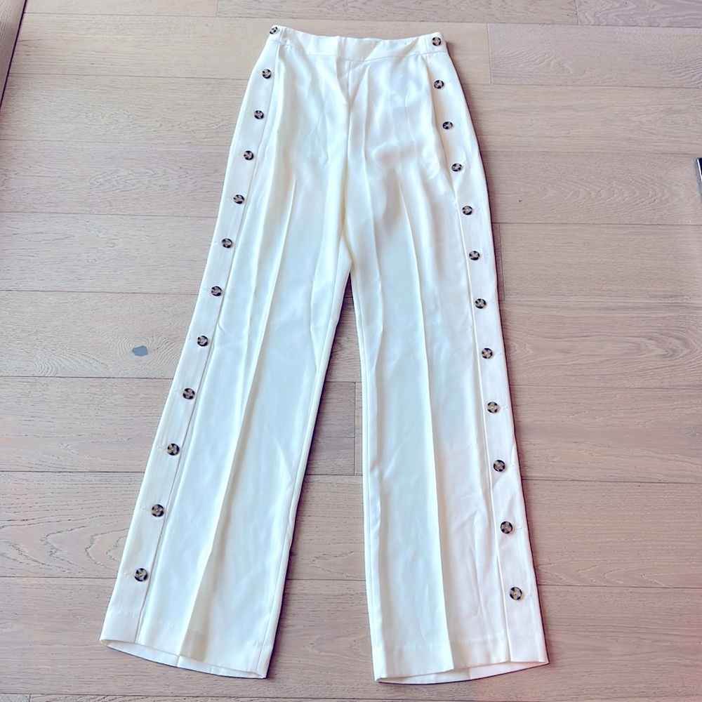 Express White Wide Leg Snap-Trim Pants